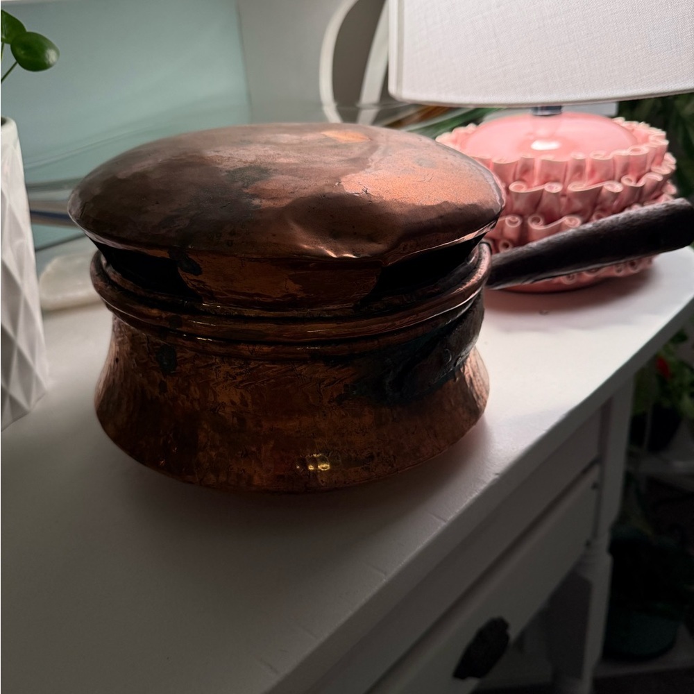 Antique copper bedpan 19th century Decorative copper pan, farmhouse Handmade - Picture 3 of 6